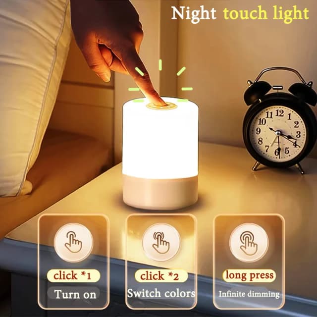 Luz Nocturna táctil, lámpara de carga portátil USB, tres colores, regulable, pequeña, mesita de noche, hogar, habitación de niños, dormitorio