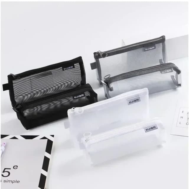 Estuche de lápices transparente de malla Simple, bolsa de almacenamiento para bolígrafos, bolsa con cremallera, Mini papelería portátil, suministros escolares y de oficina, 1 Uds.