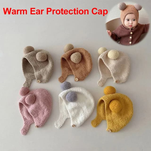Gorros cálidos de invierno para niños y niñas, gorros con dobladillo de lana polar con bola, gorros con protección para los oídos de lana Lisa, gorro suave para recién nacido
