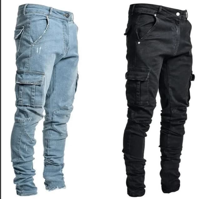 2024 hombres Jeans pantalones lápiz Cargo Denim sólido hasta el tobillo lavado Punk Mediados de cintura vaina gótico ligero Strech High Street