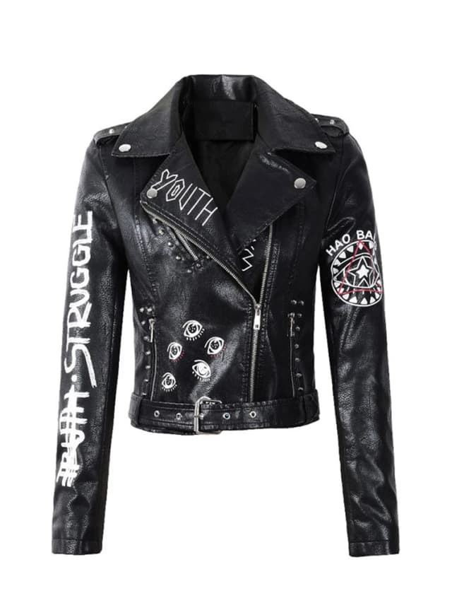 Ailegogo-Chaqueta corta de cuero Pu Fuax para mujer, abrigo ajustado con cinturón y cremallera, prenda de vestir elegante para motorista