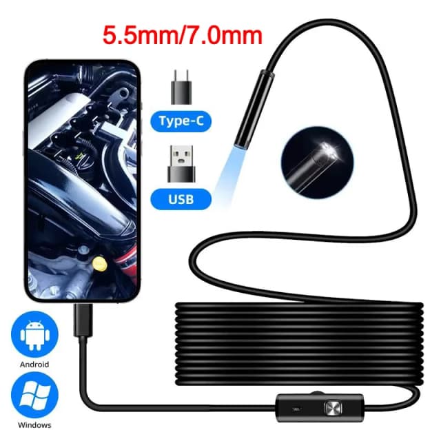 Cámara endoscópica tipo C de 5,5/7,0 MM IP67 resistente al agua con 6 LED ajustables USB Android boroscopio de inspección Flexible para teléfono y PC
