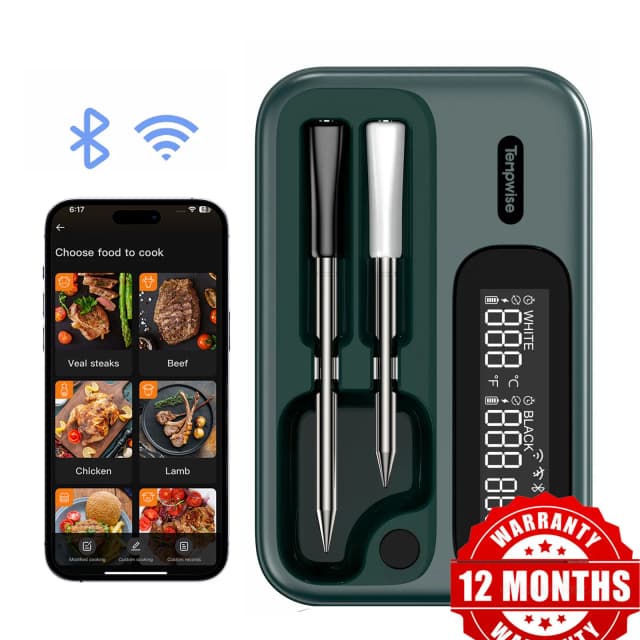 Termómetro inteligente para carne de res, inalámbrico, Bluetooth, para barbacoa, con sondas largas y cortas, medidor de temperatura de alimentos de precisión para cocinar