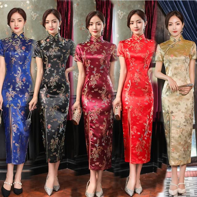 Qipao de estilo chino para mujer, Cheongsam Sexy de talla grande, vestido chino clásico Vintage, Vestidos largos de dragón y Fénix 4XL