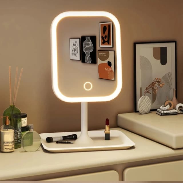 Espejo de tocador de diseño único, espejo de maquillaje con luz LED de tres colores, espejo de escritorio con Control táctil, espejo de tocador para dormitorio