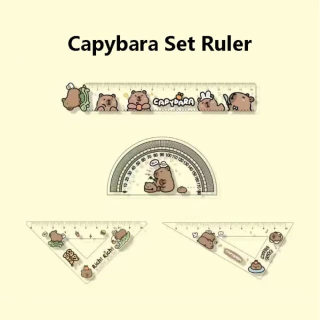 Capybara regla métrica de plástico de alta apariencia, papelería de dibujos animados, regla triangular, transportador, suministros escolares para estudiantes, 1 Juego