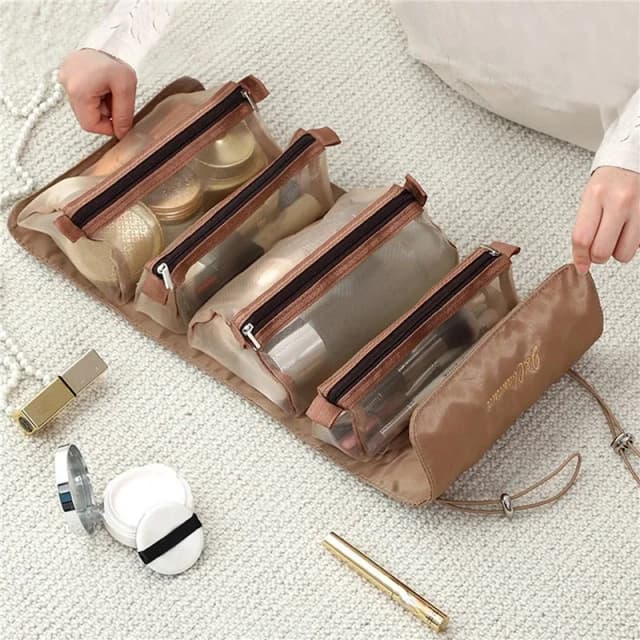 Bolsa de cosméticos desmontable, portátil, de gran capacidad, 4 en 1, bolsas de maquillaje, bolsa de aseo plegable portátil para almacenamiento de cosméticos de viaje