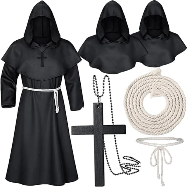 Capa con capucha de monje Medieval, disfraces de hechicero y sacerdote, bata de Halloween, capa de caballero mago, traje para adultos y adolescentes, conjunto de accesorios de fiesta