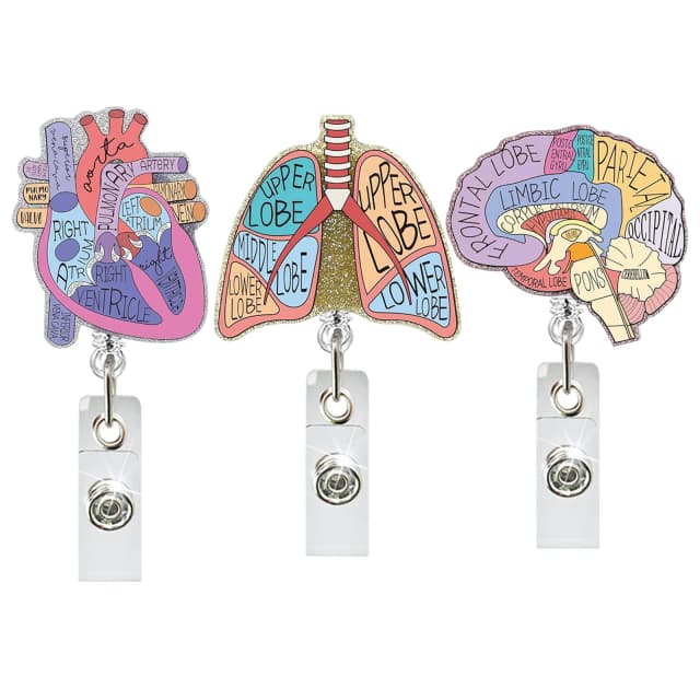 Carrete de insignia de enfermera de acrílico, soporte de identificación retráctil con Clip de cocodrilo giratorio 360, para el cuidado médico, corazón, pulmones, cerebro