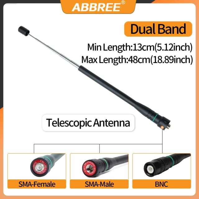 ABBREE AR-775 antena telescópica SMA-hembra/macho/BNC antena de doble banda para Quansheng UV K5 K6 Baofeng UV-5R BF-888S 21 Ham Radio