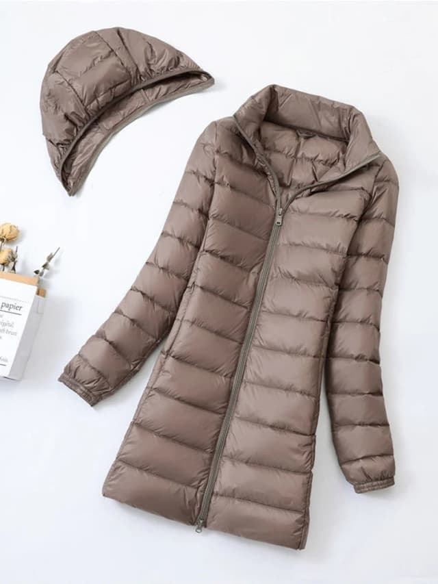 0-10 ℃   Chaquetas acolchadas de invierno desmontables con capucha para mujer, abrigos ultraligeros con capucha de plumón de pato, Parkas largas de plumas para oficina a la moda para mujer 7XL
