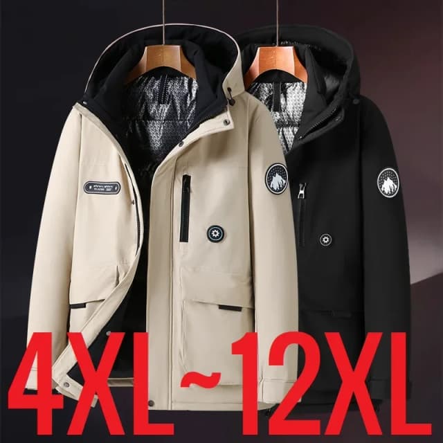 Nueva chaqueta impermeable de invierno de talla grande para hombre, Parka con capucha de plumón de pato blanco cálido, Abrigo acolchado térmico grueso para hombre, Extra grande Plus 12XL