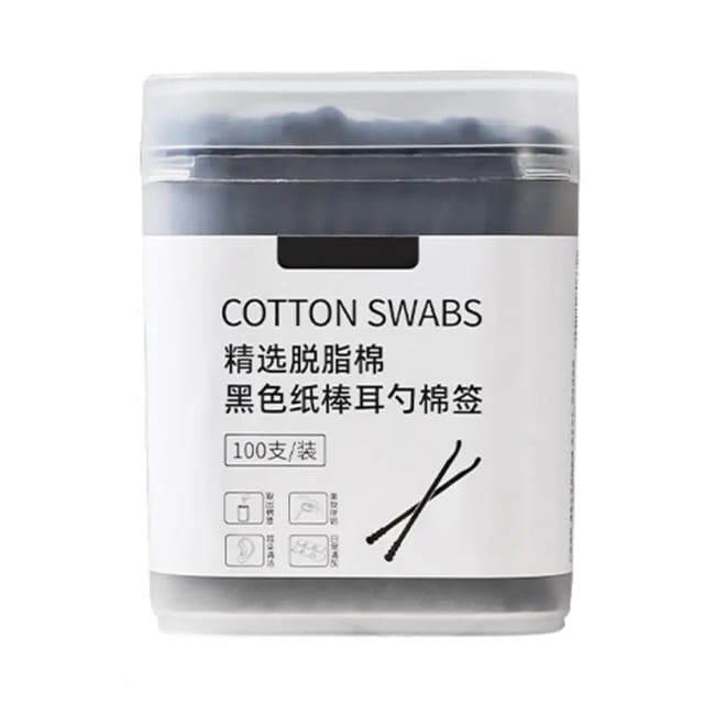 1 caja de hisopo de maquillaje, hisopo cosmético de Color negro, hisopo de algodón en espiral para maquillaje, dispositivo de limpieza de orejas, suministros para el hogar