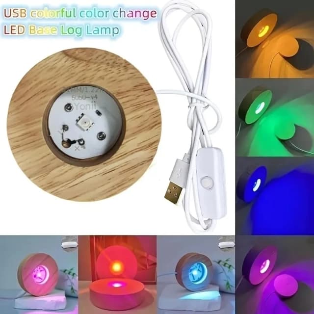 Portalámparas LED colorido de madera maciza, Base de luz de madera con carga USB, Base de luz nocturna romántica, adorno artístico, regalos DIY para niños