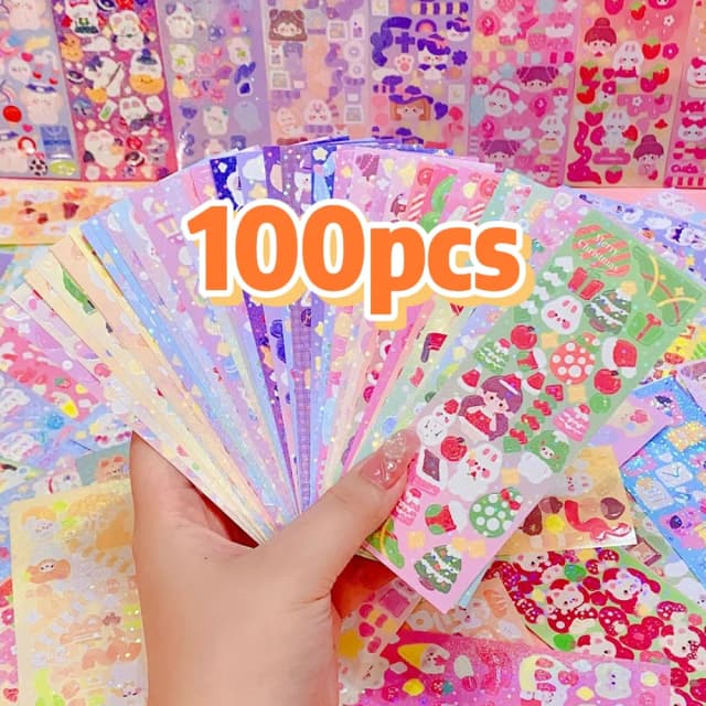 Pegatinas Kawaii para niños, papelería bonita, estética, decoración de diario, suministros de arte, pegatinas para álbum de recortes, lote de escritorio de papel coreano