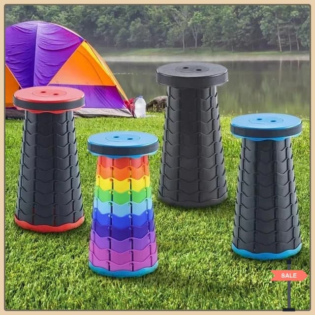 Silla telescópica plegable de plástico portátil, altura regulable. Un taburete práctico, perfecto para pescar, la playa y acampar.