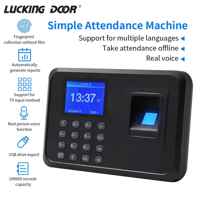 Sistema de asistencia con huellas dactilares, reloj biométrico en máquina, teclado para empleados, reloj de tiempo eléctrico, grabadora, dispositivo de gestión de datos USB