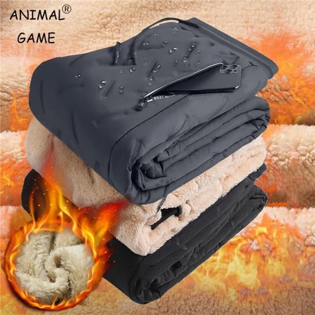 Pantalones térmicos de lana gruesa para hombre, ropa de chándal de felpa, pantalones térmicos de lana de cordero, pantalones casuales impermeables a prueba de viento, pantalones de algodón cálidos, Invierno