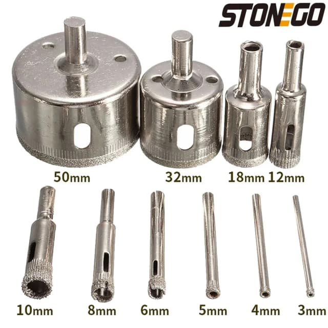 STONEGO-sierras de copa recubiertas de diamante, brocas de núcleo para azulejos, mármol, vidrio, juego de brocas de cerámica de 3mm-50mm, 10 piezas