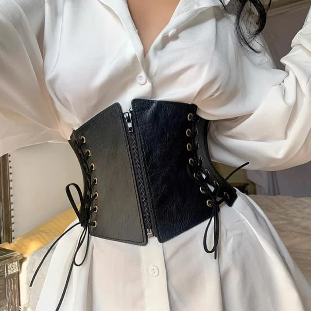 Cinturón de corsé frontal con cordones para mujer, cinturón ancho Punk, corpiño elástico adelgazante para mujer, faja de vestido gótico de Hip Hop