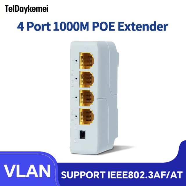Extensor POE de 100/1000M, repetidor de interruptor de red Gigabit de 4 puertos IEEE802.3af/at Plug & Play para conmutador PoE, cámara IP NVR AP