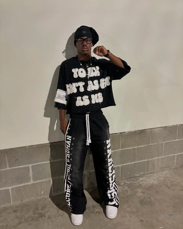 Ropa gótica de retales con letras Y2k para hombre, pantalones de chándal a rayas con lentejuelas Retro de Hip Hop, conjunto de dos piezas, chándal informal para hombre