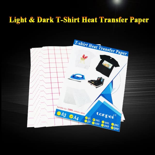 10 hojas de papel de transferencia térmica de inyección de tinta, Camiseta de algodón A4, papel de transferencia negro oscuro, papel blanco claro para tela 100% de algodón