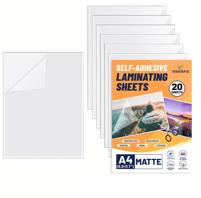20 hojas de papel adhesivo holográfico transparente mate A4, 8,3x11,7 pulgadas, película de laminación en frío superpuesta transparente, hojas de vinilo autoadhesivas
