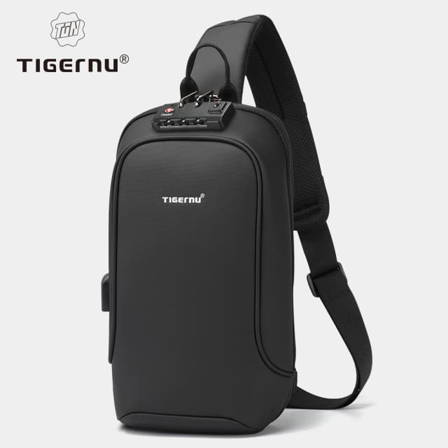 Bolso cruzado de alta calidad para hombre, bolsa de pecho a prueba de salpicaduras, antirrobo, carga USB, informal, a la moda, garantía de por vida