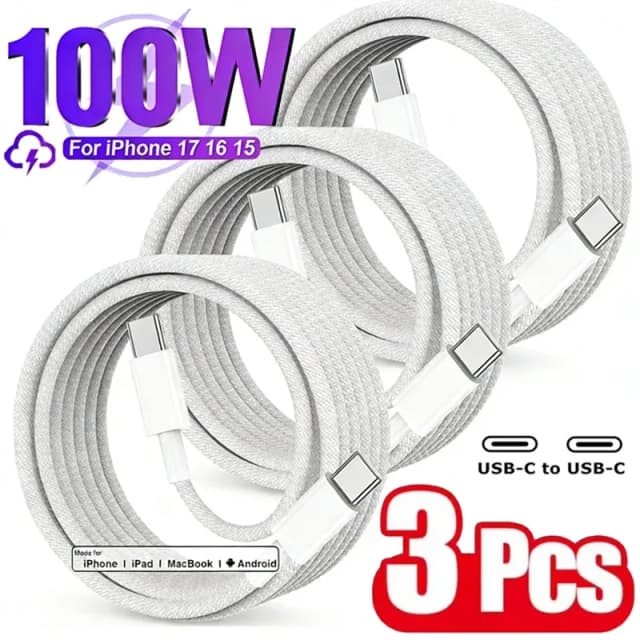 Cable de Carga Rápida (3 Piezas) Compatible con iPhone 17/16/15, Samsung, Xiaomi, Huawei, USB-C a Tipo C, Cable de Datos con Trenzado de Nailon