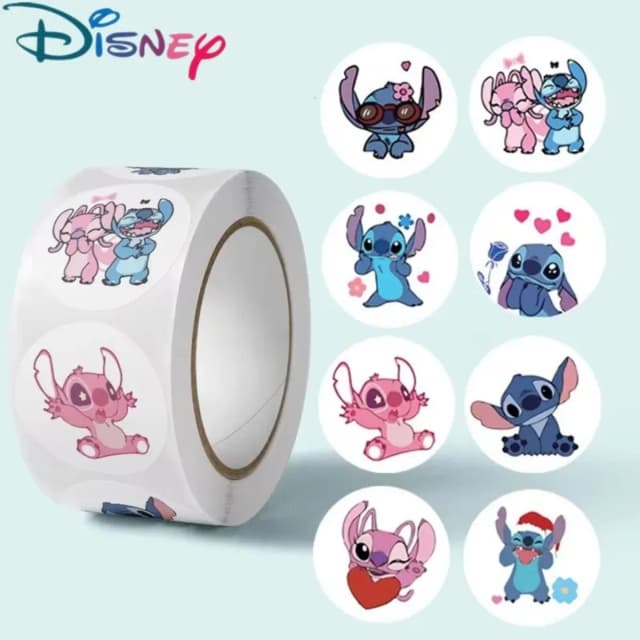 Disney Stitch-pegatinas de dibujos animados para niños, Kawaii, Stitch, Diy, sello de Anime, decorativo, fiesta, dulces, rollos de pegatinas, juguetes, 500