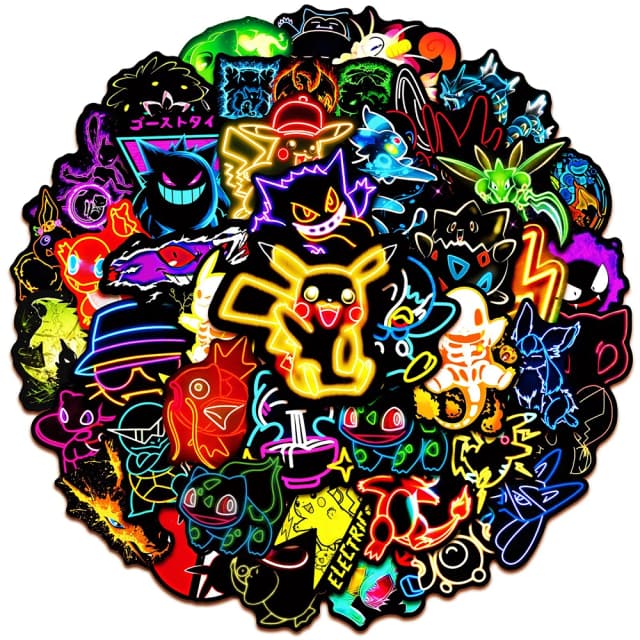 10/30/50 Uds Cool Anime neón Pokemon pegatinas Pikachu calcomanías de dibujos animados para niños juguete impermeable DIY teléfono monopatín lindo pegatina
