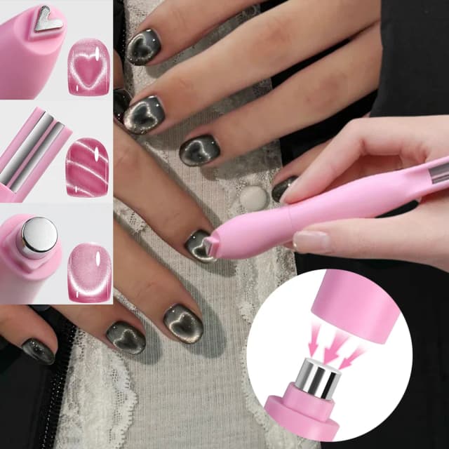 1 Uds. Imán 3 en 1 con forma de corazón para decoración de uñas, ojo de gato, doble línea, Luna, serpiente, bolígrafo magnético francés para esmalte de Gel magnético, herramientas de manicura