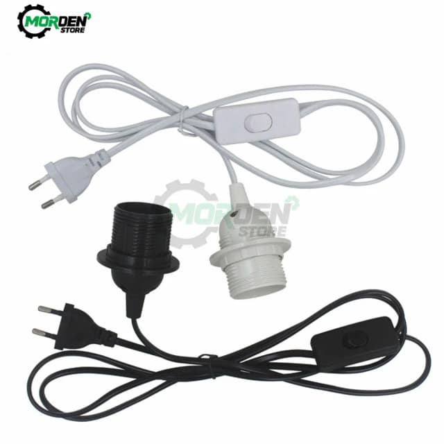 Cables de cable de alimentación con enchufe UE EE. UU., 1,8 m, E27, soporte de Base de lámpara de dientes completos con cable de interruptor para bombillas Led colgantes, lámpara colgante
