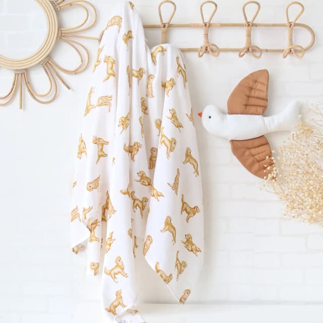 Mantas de bambú para bebé, mantas estampadas de Golden Retriever para recién nacido, manta de muselina de algodón, envoltura receptora para recién nacido