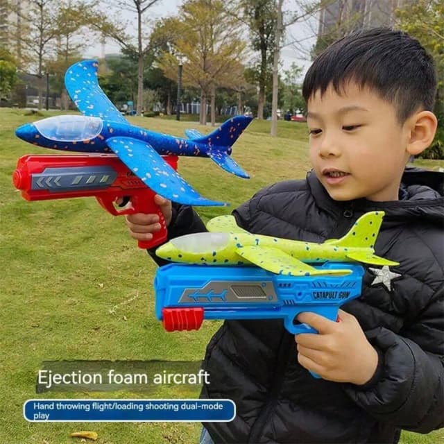 Aviones catapultos para niños, aviones de espuma, planeadores, juguetes voladores para disparar al aire libre entre padres e hijos (Paquetes de accesorios separados para comprar)