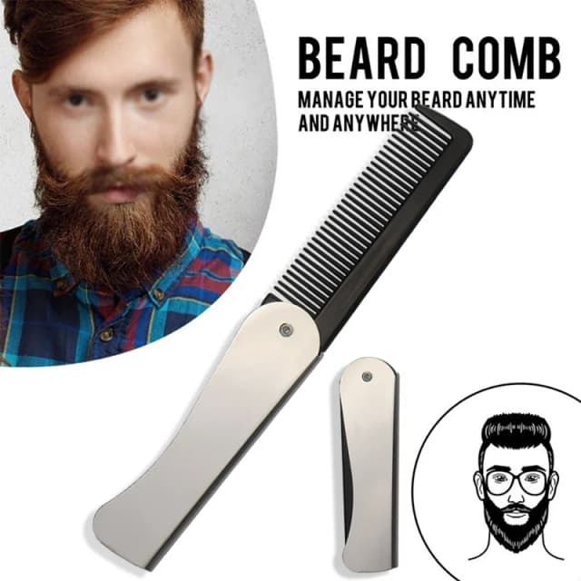Peine de acero de bolsillo antiestático plegable para hombre, cabeza de aceite, peine portátil para Barba, herramienta de estilismo plegable, especial para pelucas de cabello real, 1 ud.