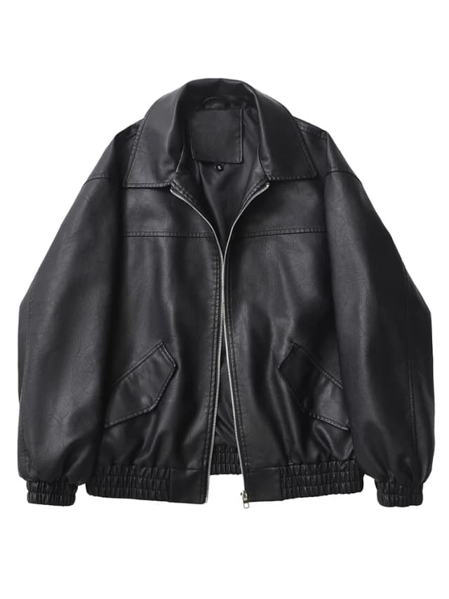 Ailegogo-ropa de calle para mujer, chaqueta Retro holgada corta de piel sintética, abrigo con cremallera para primavera y otoño, prendas de vestir Vintage para motociclista