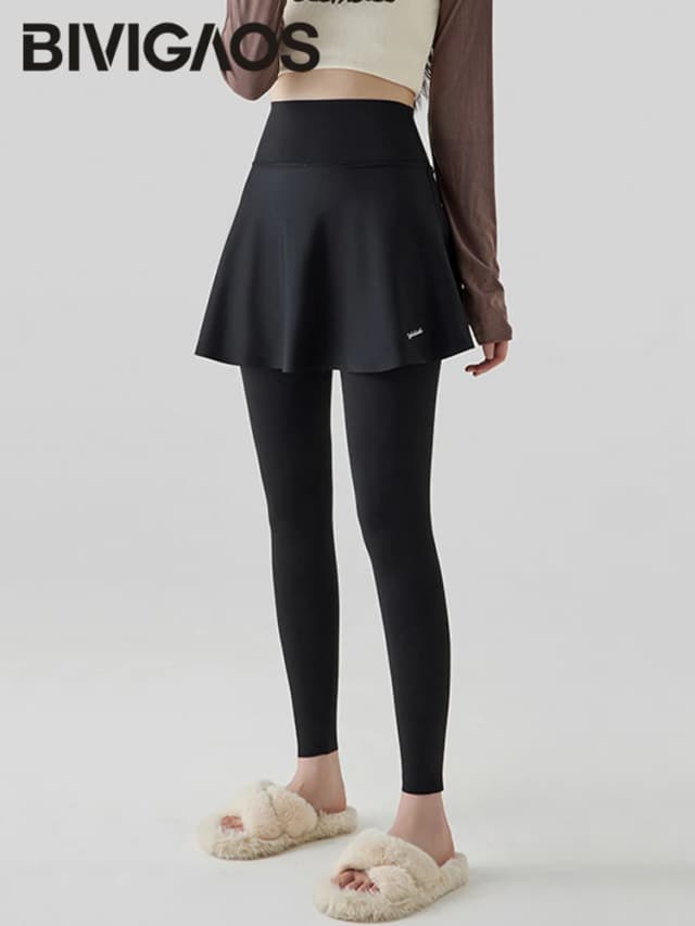 BIVIGAOS otoño nueva falda pantalón falso dos piezas tiburón Leggings mujeres Popular moldeador Yoga Fitness mallas deportivas sin costuras