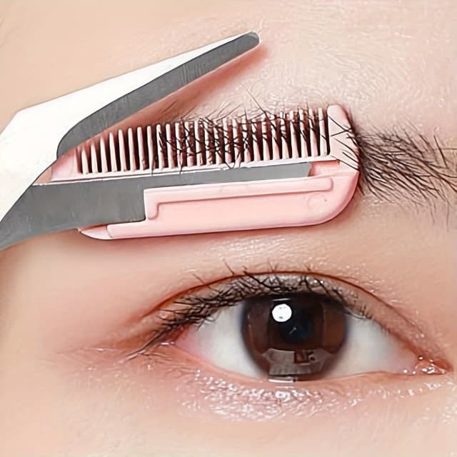 Tijeras para recortar cejas rosas con peine incorporado: acero inoxidable, herramienta de aseo precisa, creación de cejas perfectas