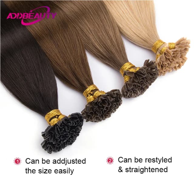 Extensiones de cabello de fusión humana Addbeauty, cápsula de queratina con punta en U, 100% cabello humano Remy, punta de uña, extensión de cabello Natural hecha a máquina