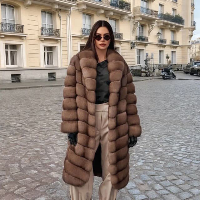 Abrigo de piel auténtica de zorro para mujer, chaqueta gruesa de piel auténtica de lujo, prendas de vestir, abrigo largo cálido de piel de zorro Natural para invierno 2024