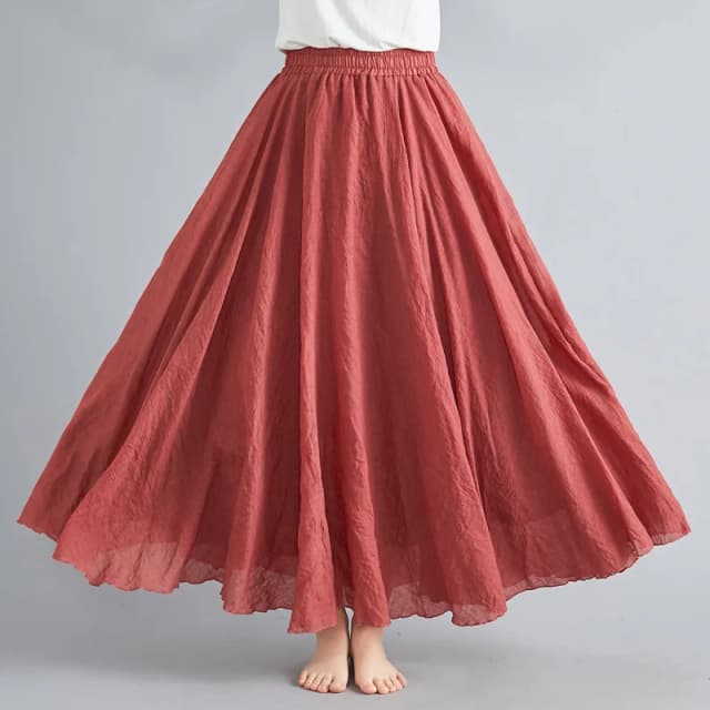 Nuevo 2020 Faldas largas de algodón y lino para mujer, Faldas largas plisadas con cintura elástica, Faldas de verano Vintage bohemias para la playa, Faldas Saia