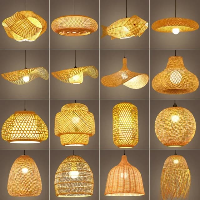 Lámpara colgante de bambú de estilo chino, longitud de línea de 1,5 m, candelabros de cafetería, luz de techo, cafetería para decoración para sala de estar, luces led