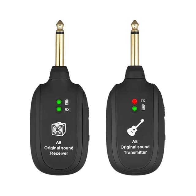 Sistema inalámbrico de guitarra A8: transmisor y receptor recargable incorporado para guitarra eléctrica/bajo