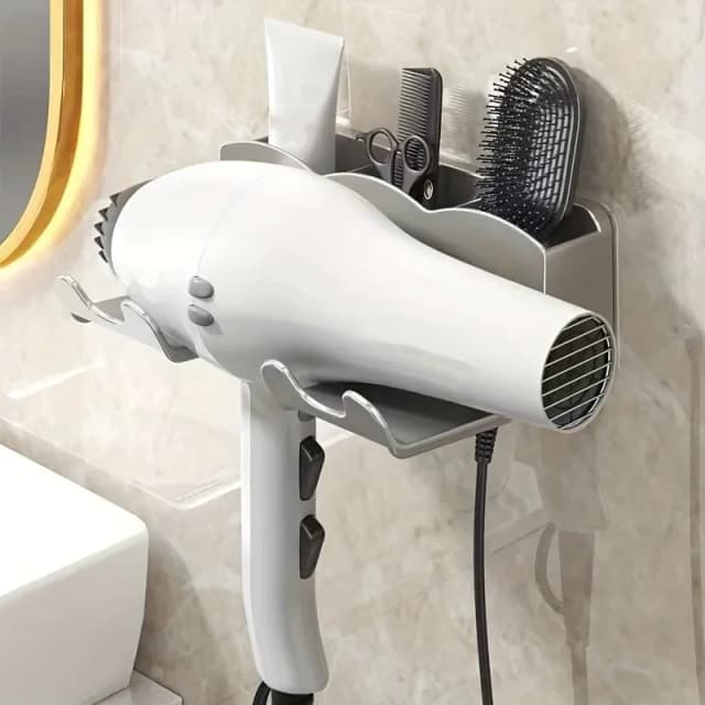 Estante de almacenamiento para secador de pelo, soporte montado en la pared para baño no perforado, almacenamiento de conductos de aire para baño, 1 ud.