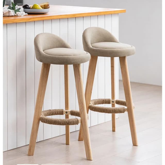 Taburetes de bar de altura sin respaldo, taburetes altos de madera para isla de cocina, sillas de bar modernas, taburetes de bar de algodón y lino, muebles