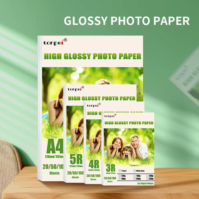 Papel fotográfico de alto brillo, especificación múltiple, 3R, 4R, 5R, A4, papel de impresión fotográfica, impresora de inyección de tinta, papel fotográfico brillante de un solo lado de 180G