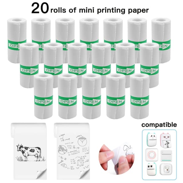 5-10-20 rollos de mini papel de impresión, papel adhesivo térmico, autoadhesivo, mini papel de impresión térmica, mini impresora fotográfica