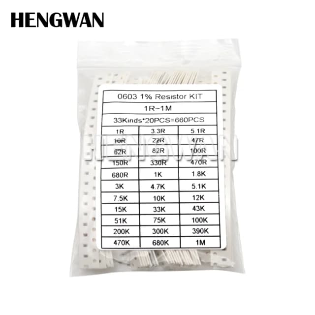 660 Uds 0201 0402 0603 0805 1206 1% Kit surtido de resistencias SMD 33 valores cada 20 piezas 1R-1M 10K 100K 1K 100R juego de resistencias
